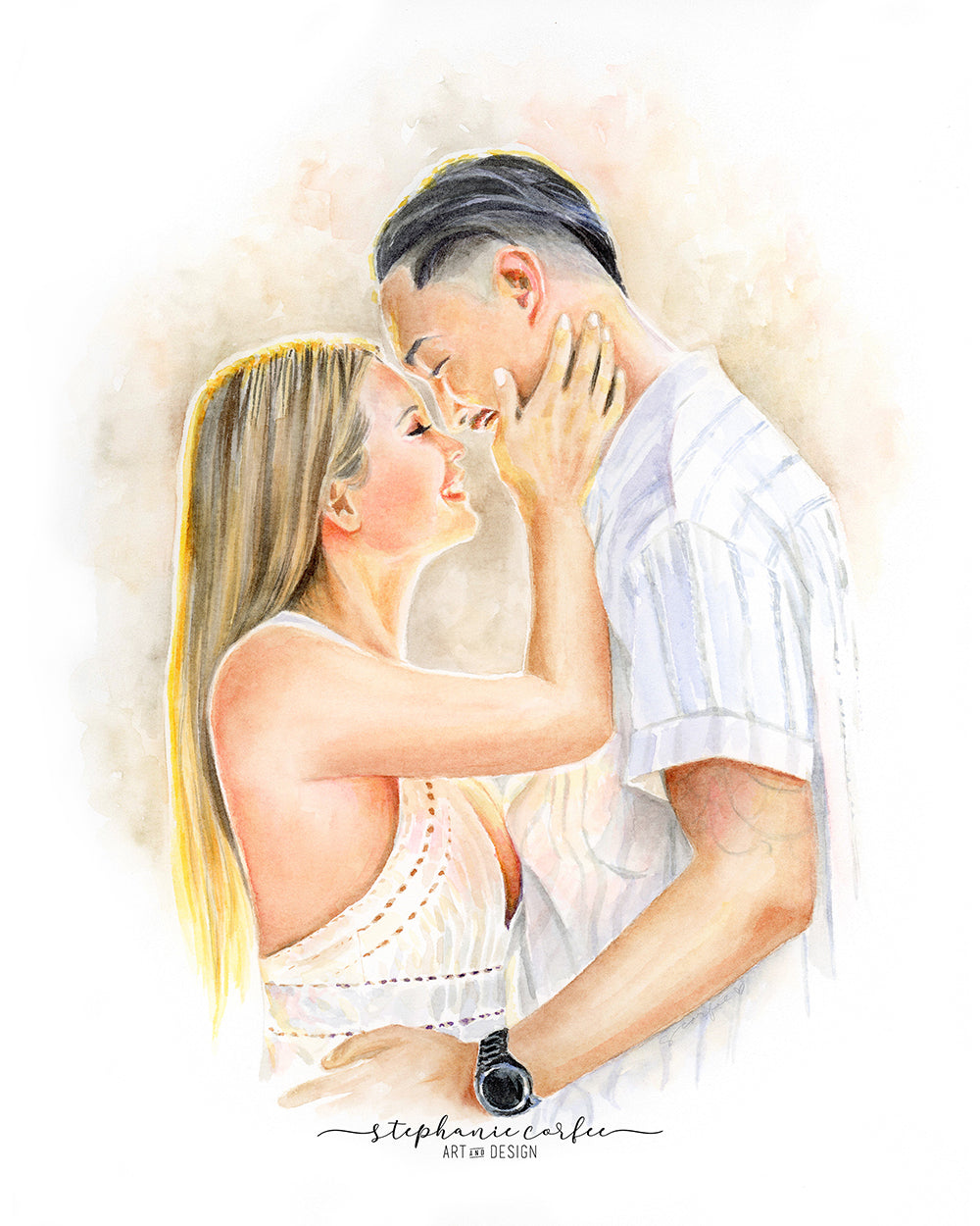 Watercolor Wedding Portrait - couples portrait,  bridal Portrait, B&W Portrait, Keepsake Portrait, Portrait Painting