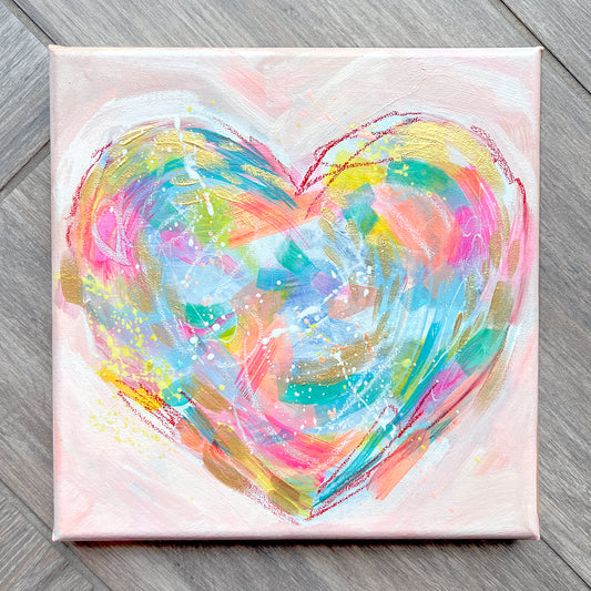 Sketchy Acrylic Heart #1  -Acrylic painting on canvas, spontaneous art, playful art, colorful art, feminine art