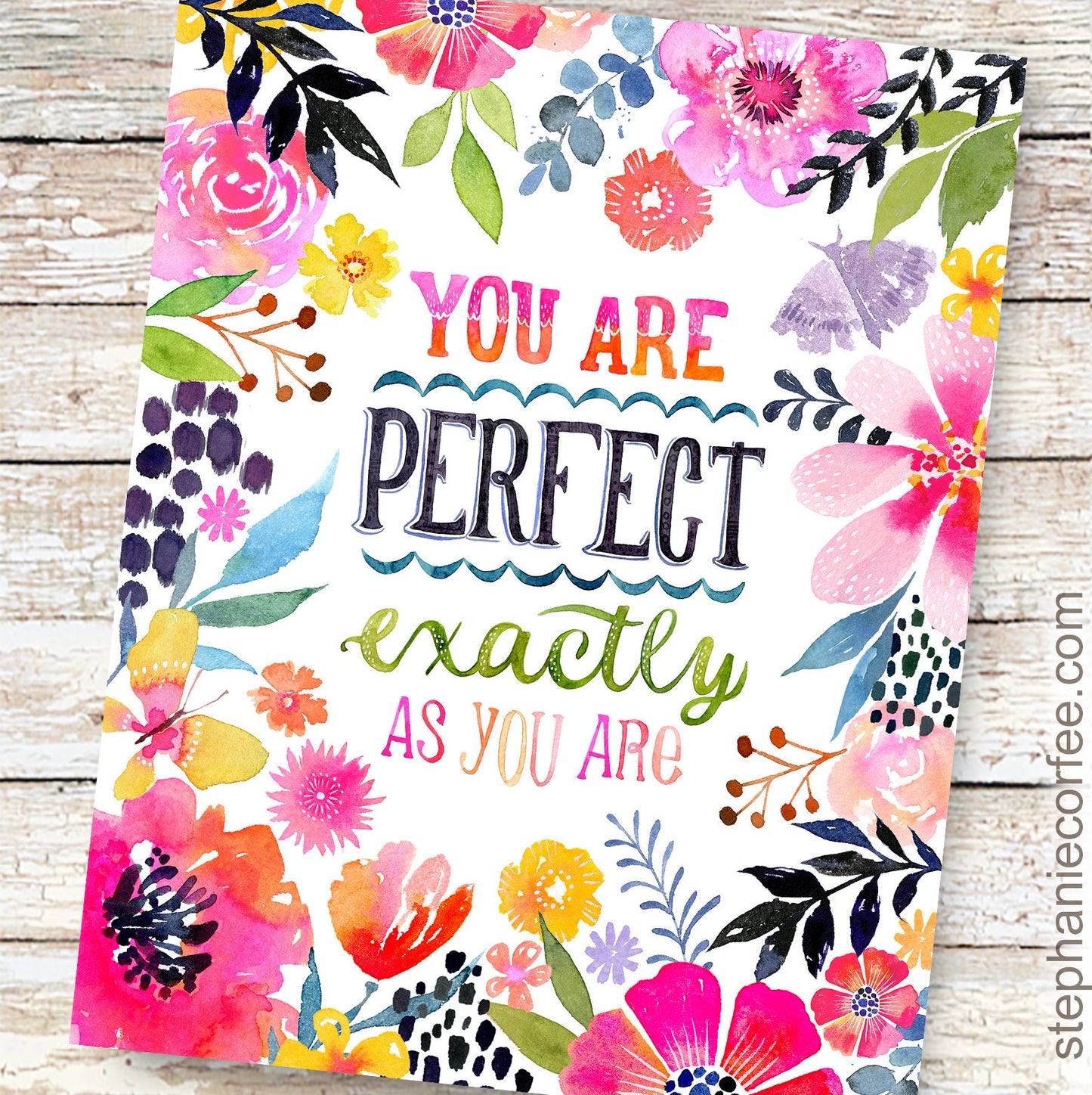 Perfect As You Are - PRINT inspiration, hand lettering, feminine art, bohemian, kids art, baby girl art