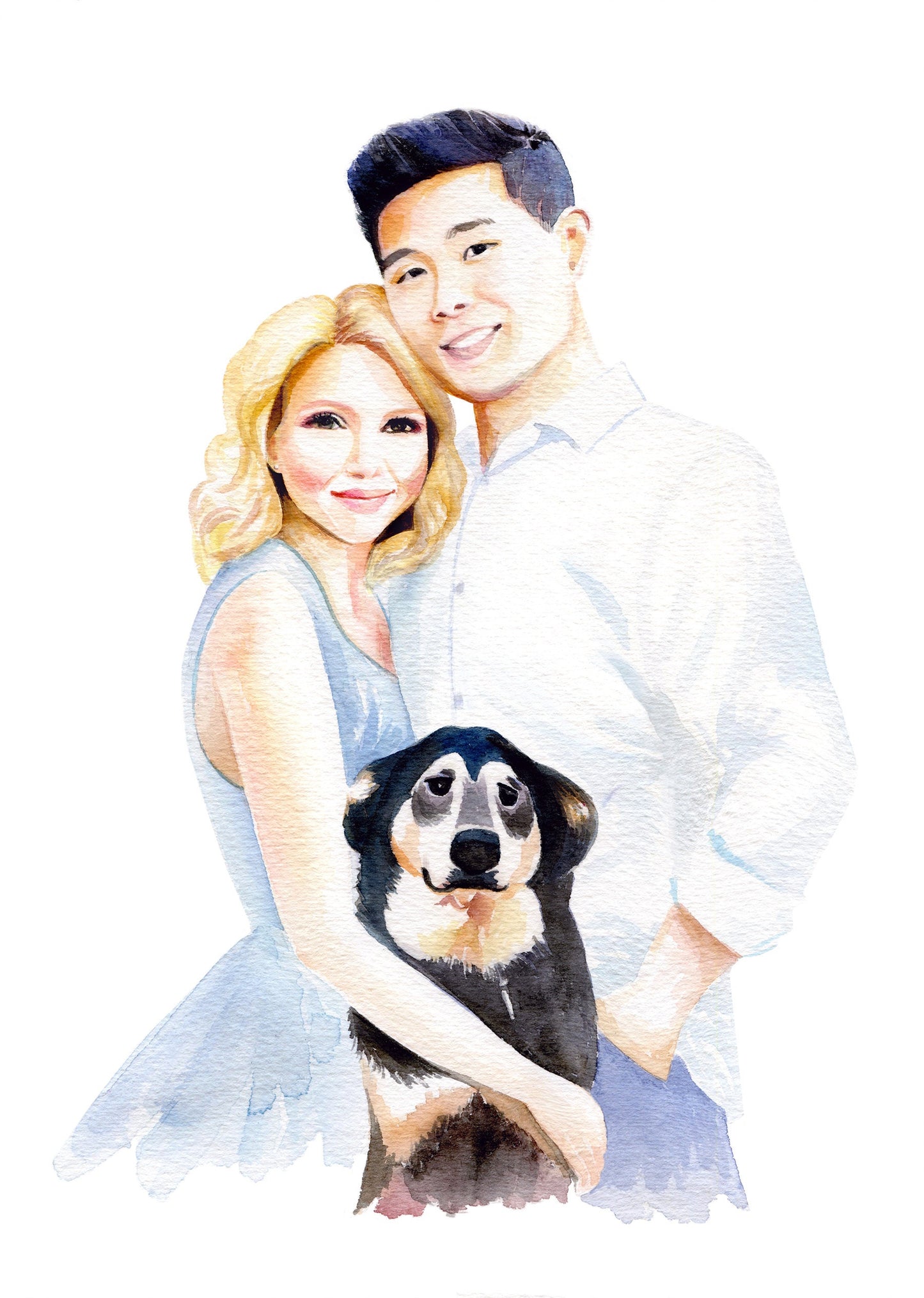 Watercolor Wedding Portrait - couples portrait,  bridal Portrait, B&W Portrait, Keepsake Portrait, Portrait Painting