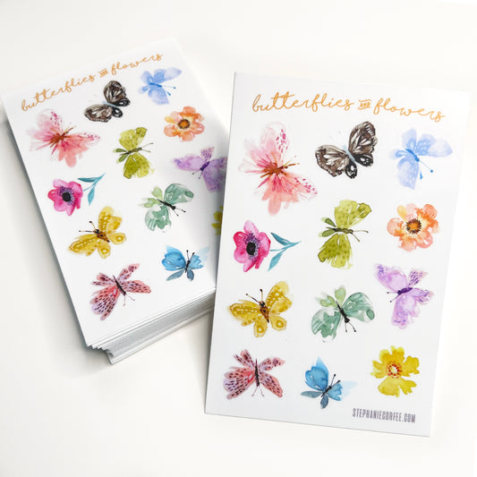 Sticker/ Decal Sheet - Butterflies & Flowers