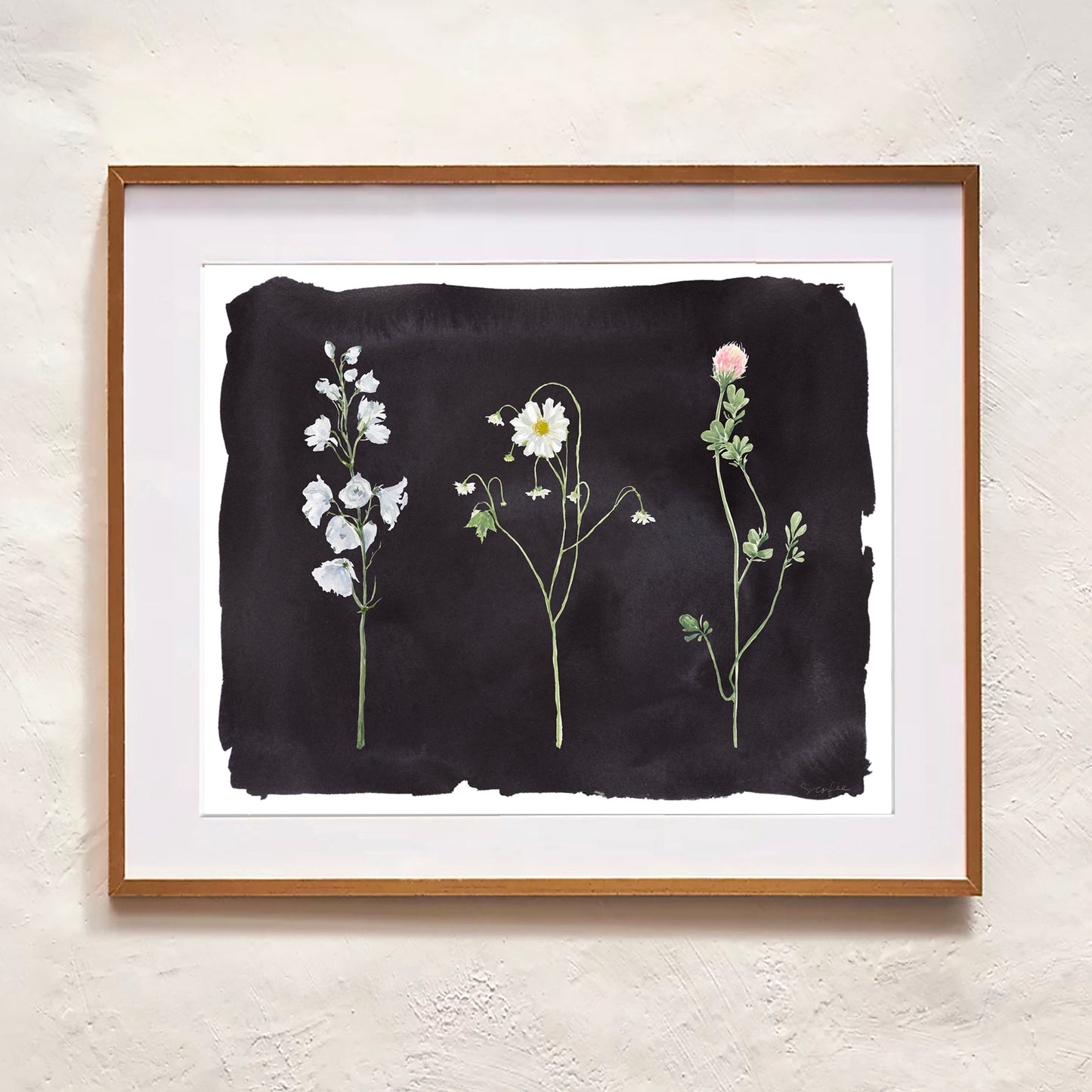 Flower Stems on Black - PRINT