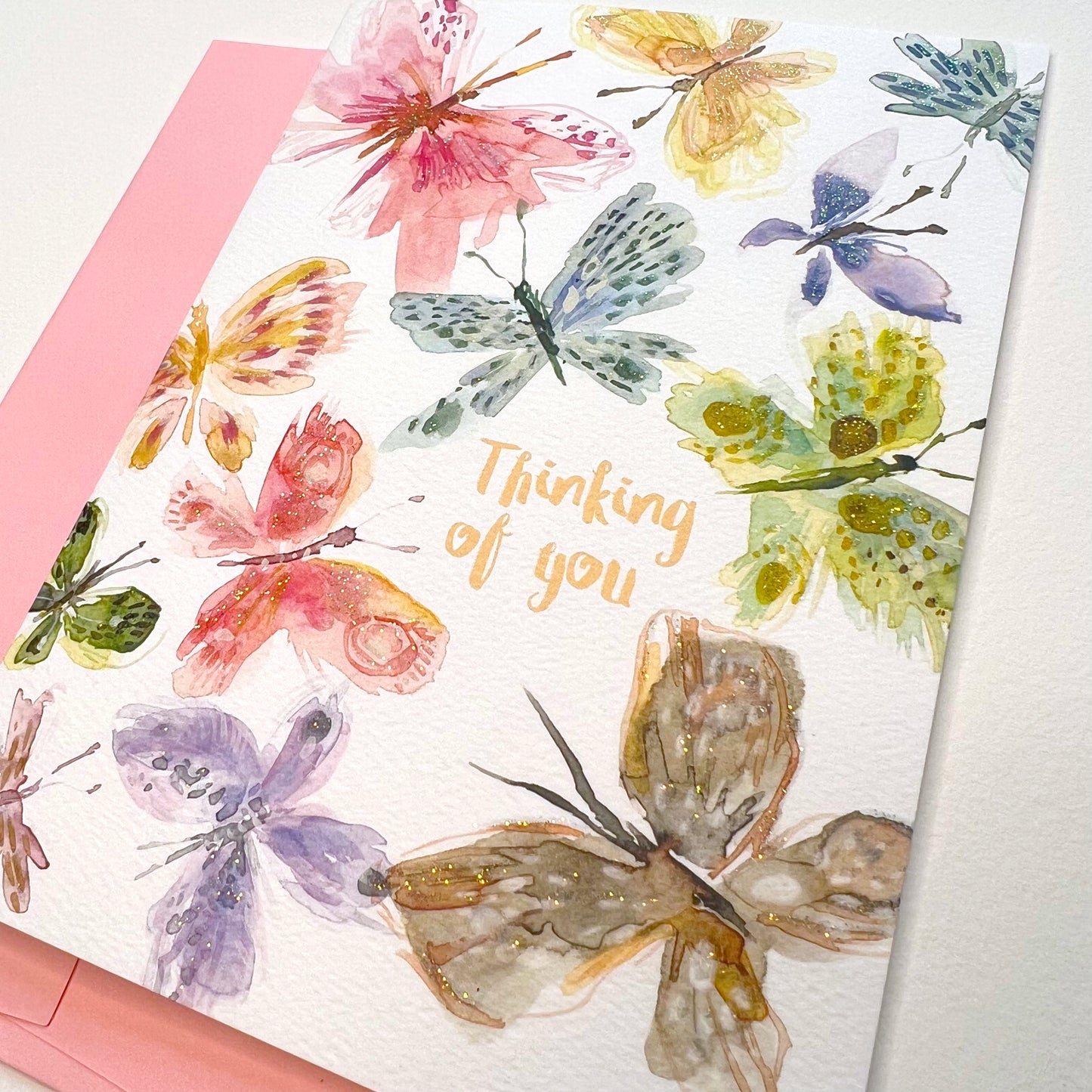 Watercolor Butterflies- Thinking of You Blank Card + Envelope