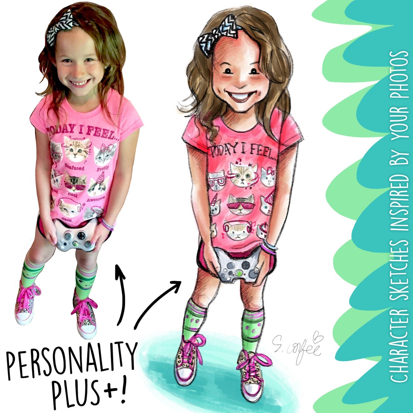 DIGITAL Kids Character Sketch from Your Photo - Digital File