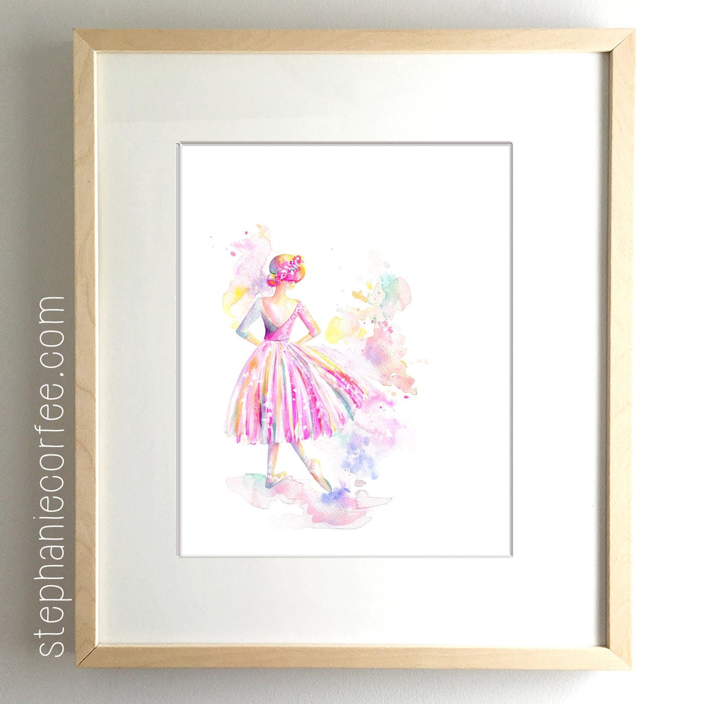 Ballerina Long Tutu - PRINT, ballet, watercolor painting, spatter painting, girl art, nursery art, tutu art