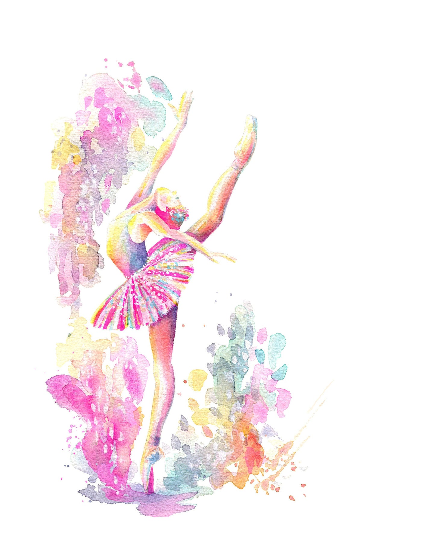 Ballerina Watercolor 7-Print Series - PRINT, ballet, watercolor painting, spatter painting, girl art, nursery art, tutu art