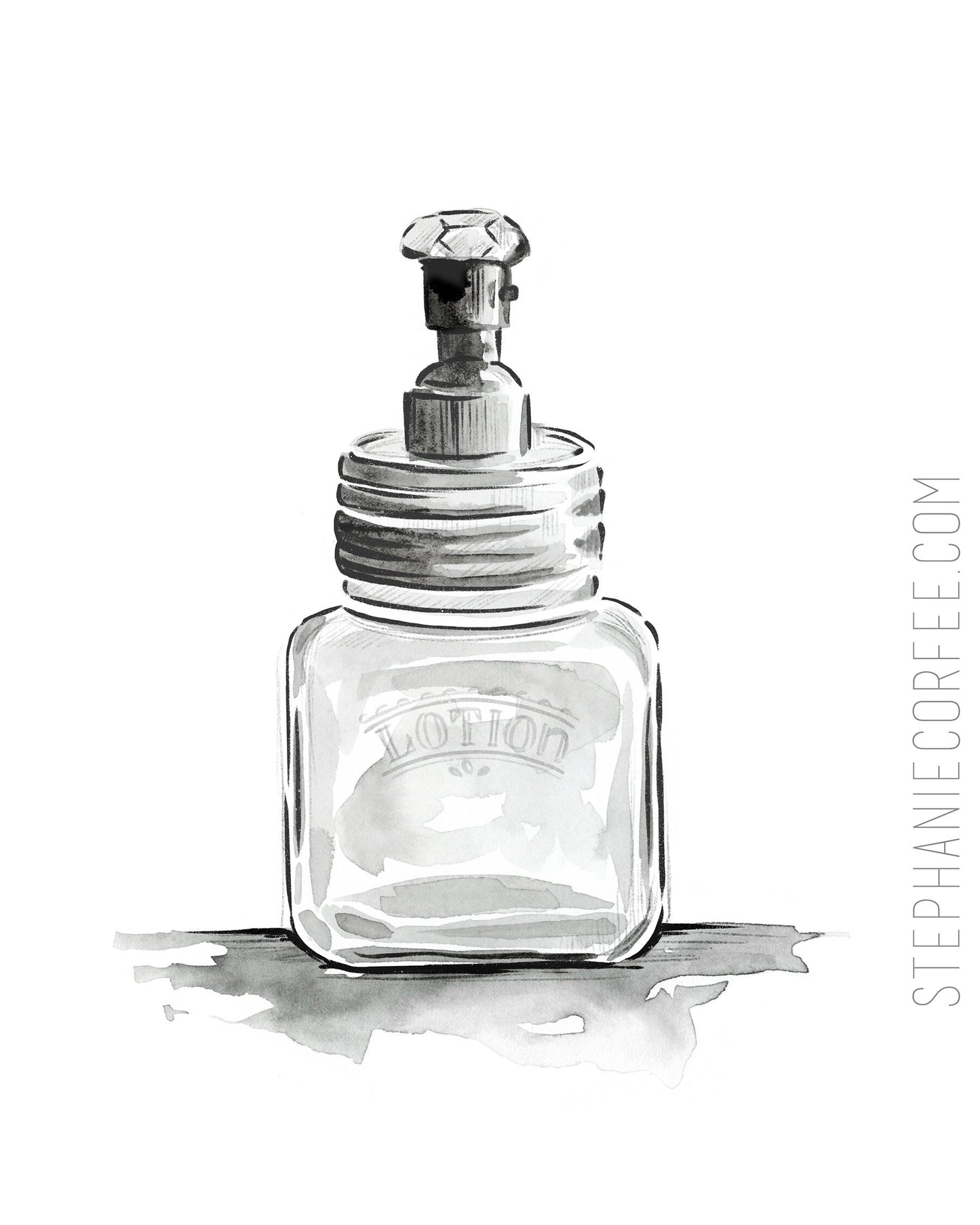 Sketchy Watercolor Lotion - PRINT, B&W, lotion, farmhouse style, simple, bathroom art, pump bottle