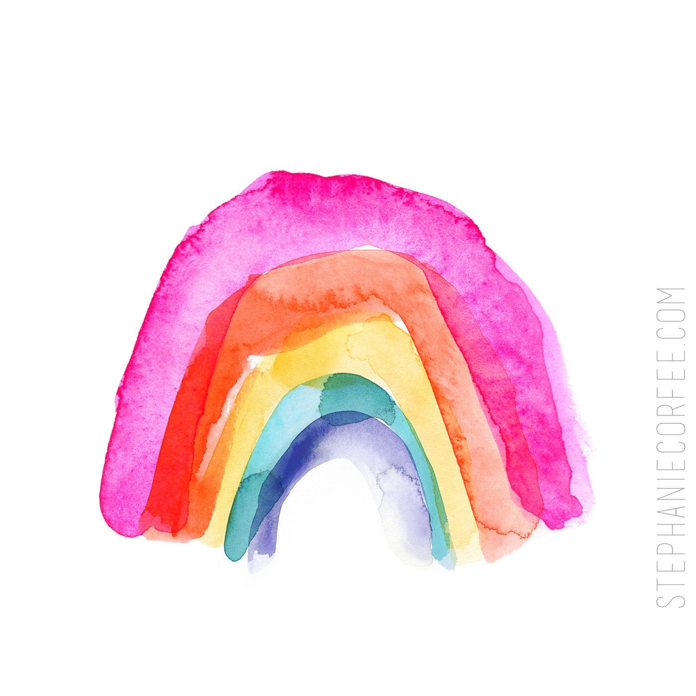 Layered Watercolor Rainbow - PRINT colorful print, cheerful print, rainbow print, watercolor, bright, playroom art