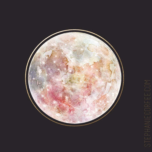 Full Moon PRINT - moon, celestial, night sky, lunar, luna, watercolor moon