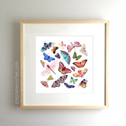 Butterfly Scatter COMPLETE - PRINT  watercolor painting, paper print, colorful print, cheerful print, moth, butterfly, wings