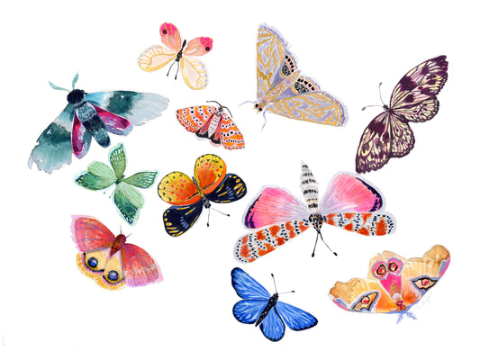 Butterfly Scatter No. 1 - PRINT watercolor painting, paper print, colorful print, cheerful print, moth, butterfly, wings