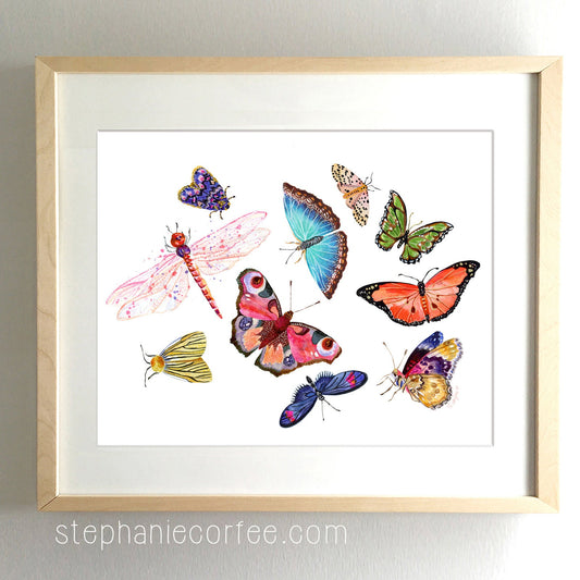 Butterfly Scatter No. 2 - PRINT  watercolor painting, paper print, colorful print, cheerful print, moth, butterfly, wings